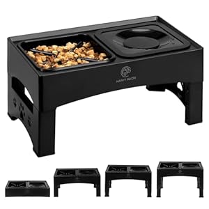 Hundenapf Erhöht,Futterstation Langsamfütterer Wassernapf Ohne Sabbern mit 4 Höhenverstellbar Napfständer,Futterstation für Große Mittlere und Kleine Hunde (Schwarz)