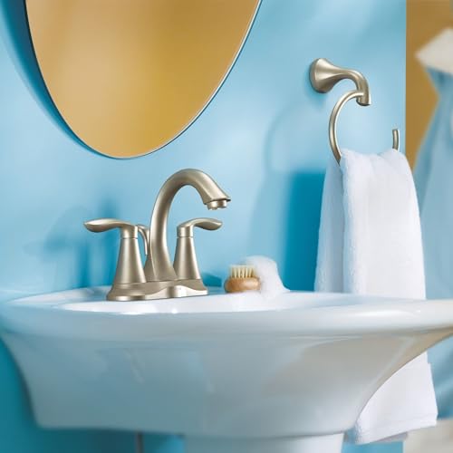 Image of Moen Eva YB2886BN Single Post Open Towel Ring, Wall Mounted Hand Towel Holder, Brushed Nickel