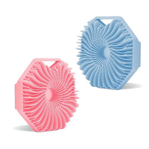 TIANLIN Spugna Silicone Corpo 2 Pezzi Spazzola Corpo con Manico Anello per Appendere, Spugna Doccia Silicone, Spazzola Massaggio Anticellulite per Pulire Cuticole, Grasso Sporco