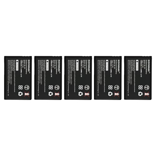 5 Pack BL-5C Battery 3.7V 1200mAh 4.44Wh Battery Replacement for BL-5C