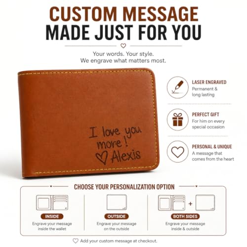 Image of Customized Wallet for Men with Personalized Message Engraved Inside | Custom Engraving | Personalized Gift for Husband, Boyfriend, Brother & Father | Birthday & Anniversary