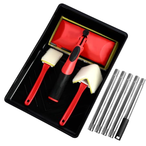 7 Inch Paint Pad Set, Paint Pads for Walls and Ceilings, Paint Edging Tool with 124cm Extension Pole & Paint Tray, Decorating Furniture Paint Pads for Wall Corner Wood Flooring Shed & Fence