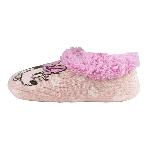 Zapatillas de Casa Tipo Calcetín de Minnie - Color Rosa - Talla 32-35 - Interior de Borrego - Zapatillas de Poliéster - Suela Blanda con Puntos Antideslizantes - Producto Original Diseñado en España