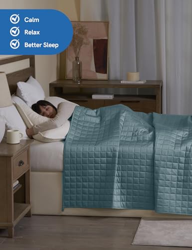 Image of YnM King Size Cooling Weighted Blanket for Adults (88x104 Inches, 25 Pounds, Sea Grass), Perfect for Hot Sleepers with Cooling Rayon /Glass Beads, Heavy Bed Blanket for Couple on Queen or King Bed
