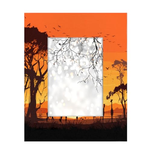 Marcos de fotos ecológicos de madera y acrílico de 5 x 7 pulgadas, panel HD resistente a los arañazos, doble uso, impresión digital de jirafa africana, atardecer