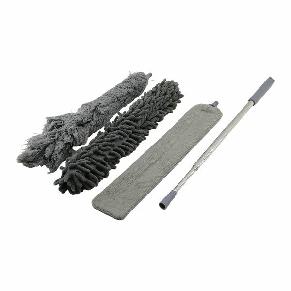 3 Başlıklı Teleskopik Mikrofiber Toz Alma Seti - 205 cm Uzayan Saplı, Esnek Bükülebilir Tavan ve Ulaşılması Zor Alan Temizlik Aparatı (Püskül, Makarna, Düz Başlık)