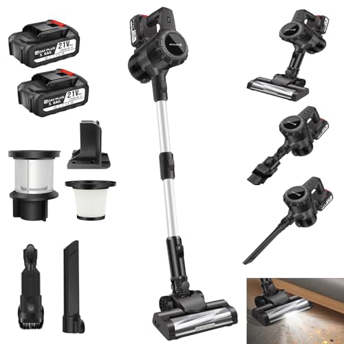 AUTOFU Cordless Vacuum Cleaner, 30KPA Stick Vacuum Cleaner with Brushless Motor, 2 Modes 6 in 1 Lightweight Vacuum Cleaner with 70Min Detachable Battery for Home/Pet Hair/Carpet/Hard Floor (Black)