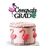 Graduation Flamingo Cake Topper Congrats Grad Glitter Cap High School College Summer Tropical Party
