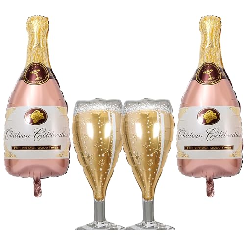 4 globos de champán con bombona de gas de helio, botella de vino XXL, globo de helio, decoración para botellas de champán, ideal para bodas, cumpleaños y eventos