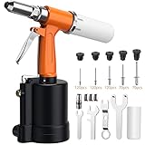 Pneumatic Tool Kamtop Air Hydraulic Double Power Pop Rivet Gun 3/32', 1/8', 5/32', 3/16' and 1/4' Capacity Pop Pneumatic Riveting Gun Rivet Tool with Nose Pieces