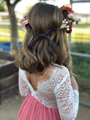 Image of 2Bunnies Girl Peony Lace Back A-Line Straight Tutu Tulle Party Flower Girl Dress