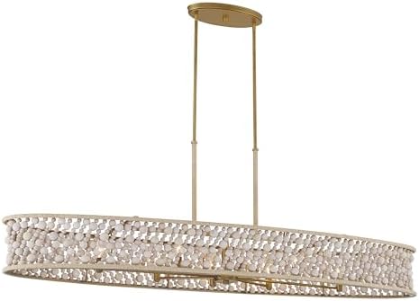 Minka Lavery 3647-870 Horsmore 8 Light 62" Wide Abstract Linear Chandelier - Painted Legacy Brass with Bleached Wooden Beads