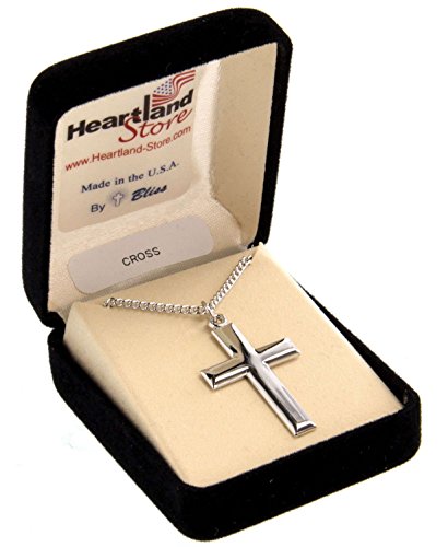 Heartland Store Classic High Polish Cross Sterling Silver Pendant For Men + 20 Inch Rhodium Plated Chain & Clasp #TOP1