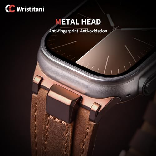 Image of Wristitani Leather Bands Compatible with Apple Watch Band 49mm 46mm 45mm 44mm for Men, Metal Connector & Genuine Leather Straps for iWatch Ultra3 /2 /1 SE3 /2 /1 Series 11 10 9 8 7 6 5 4 [NO Watch and Case]