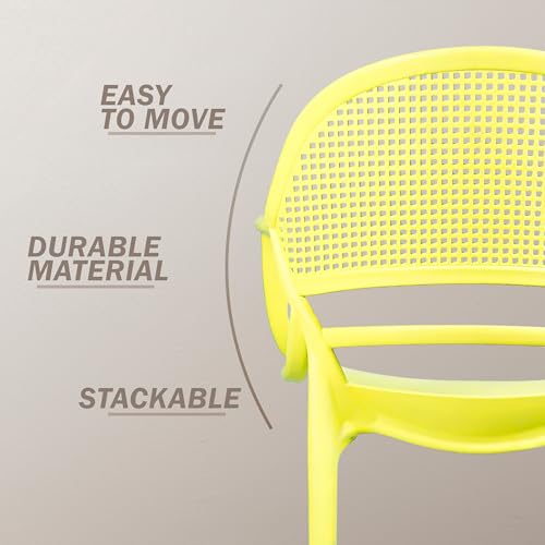 Image of DIYA Sunset Balcony & Terrace Plastic Chair | Comfortable Outdoor Arm Chair | Home, Garden & Living Room | Strong PP Body, 1-Year Warranty - Set of 6 (Lemon Yellow)