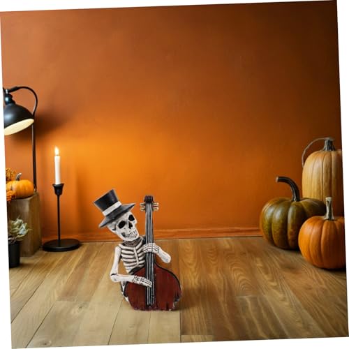 Squelette Halloween Résine avec Violon Statue Décorative aux Finitions Sculptées - 8