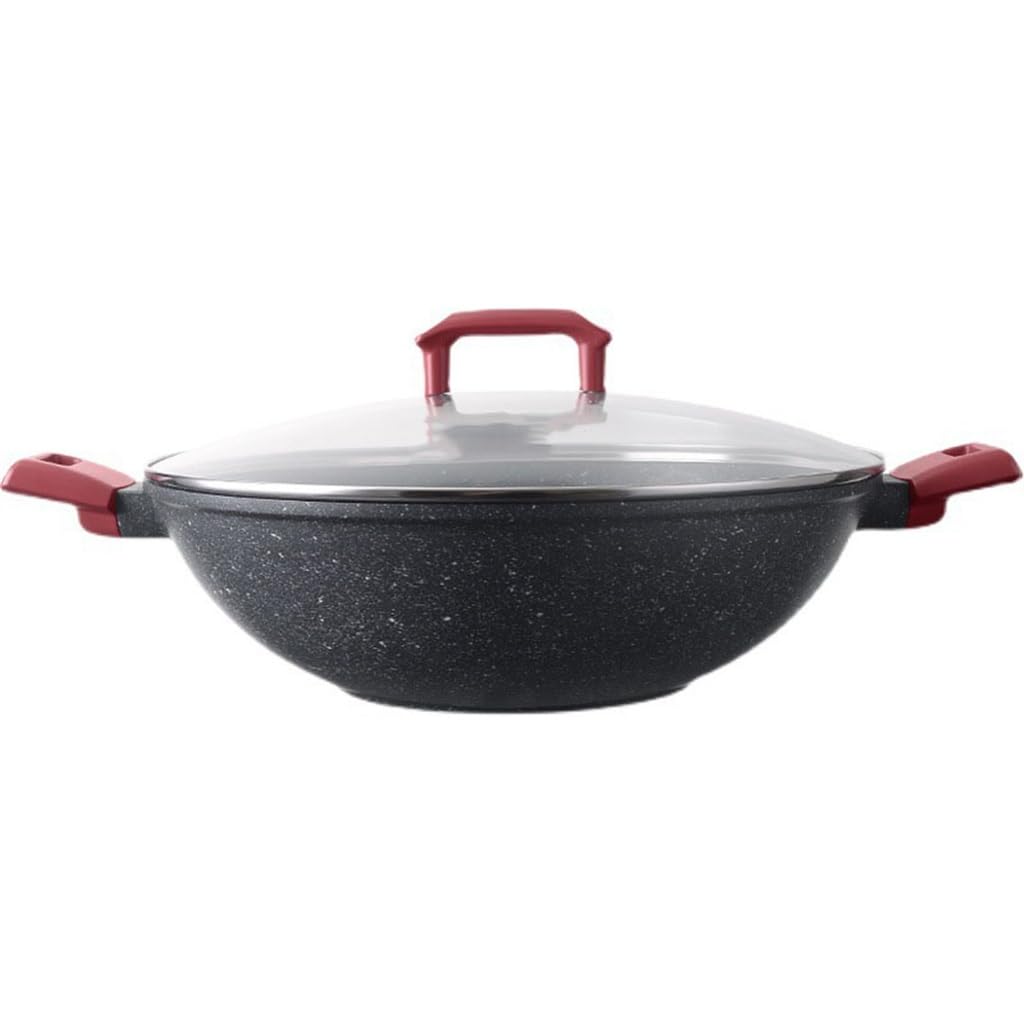 Wok poêle à frire antiadhésive à fond plat avec anse pour l'induction et le gaz