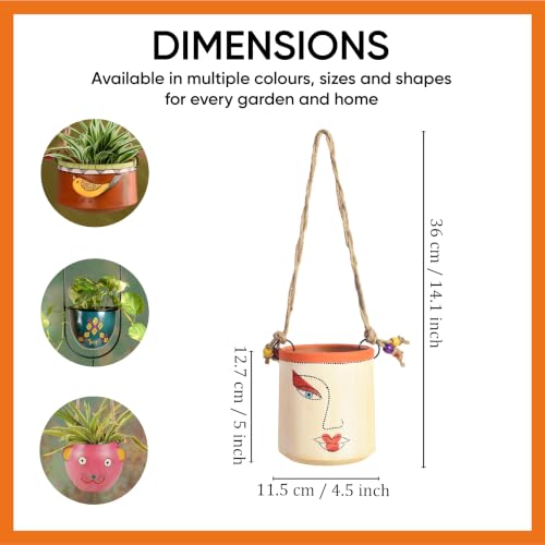 Image of AAKRITI ART CREATIONS Terracotta Handpainted Planters Set of 2 | Liza Design, Modern Art, White Matte Finish | Decorative Planters for Indoor & Outdoor Home Decor