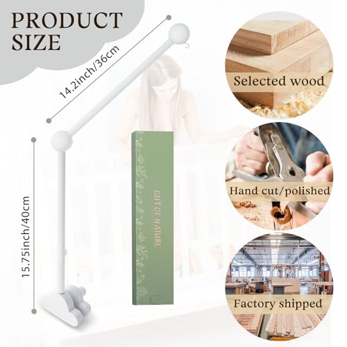 Aurinovellia Mobile Halterung Holz für Babybett, Mobile Ständer Weiß Wolken Design, 360°Drehbar Baby Mobile Aufhänger, Abnehmbarer, für Aufhängung Spieluhr Bettglocke Windspiel Baby Bett Spielzeuge