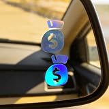 Girnfac 2PCS Money Bag Car Rearview Mirror Sticker Decal, Funny Vinyl Car Window Sticker, Cute Auto Interior Rear View Mirror Decoration Accessories for Cars, SUVs, Sedans, Trucks (Colorful)