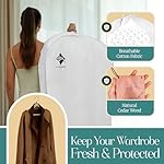Premium 40” Short Cotton Garment Bag For Hanging Clothes And Storage | Wide 6” Gusset & 4 Cedar Blocks For Fresh Smell And Moth Protection | Best For Suits, Fur Coats, Leather Jackets, Sweaters. - Image 2