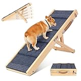 Dog Ramp for Bed, Adjustable Height 10' to 19.5' (5 Levels) Folding Ramp for Dogs to Get on Bed, Solid Wood Dog Ramps for Small Dogs Senior Dogs, Non-Slip Waterproof Easy Storage for Bed Couch