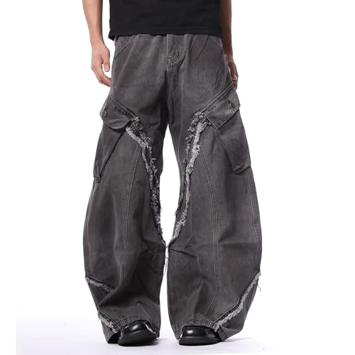 Barrel Jeans Men Baggy Cargo Skater Denim Pants Streetwear High Waist Barrel Leg Bottoms Ripped Distressed Loose Fit Relaxed3