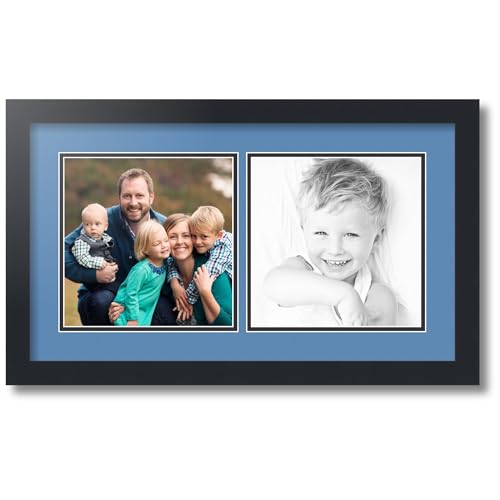 ArtToFrames Collage Photo Frame Double Mat with 2-8.5x8.5 Openings with Satin Black Frame and Liberty Blue mat.