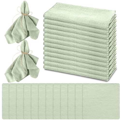 LOMUG 12 servilletas de tela, servilletas de lino de 42 x 42 cm, servilletas reutilizables, de algodón, con cuerda de 10 m, para fiestas de cumpleaños (verde fresco, cierre el borde)