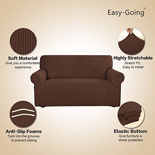 Image of Easy-Going Stretch Sofa Slipcover 1-Piece Sofa Cover Furniture Protector Couch Soft with Elastic Bottom for Kids, Polyester Spandex Jacquard Fabric Small Checks (Sofa, Coffee)