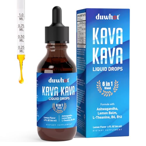 duwhot Kava Kava Extract Liquid Drops with Ashwagandha Lemon Balm L-Theanine High Potency Kava Root Extract Tincture Supplement for Relaxation 2 Fl Oz