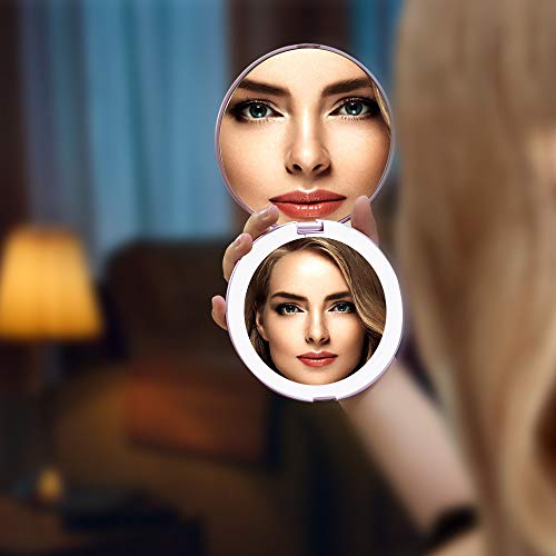 Benbilry Led Lighted Travel Makeup Mirror, 1X/7X Magnification, 5 Inch Dual Sided Vanity Mirror With Lights Portable Compact Illuminated Cosmetic Mirror – Perfect For Handbag Rose Gold #TOP4