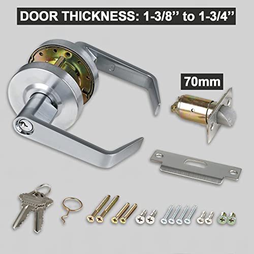 Hisafe Storeroom Door Handle Heavy Duty Grade 2 Commercial Door Locks, Non-Handed, Ul 3 Hour Fire Rated, Ada Compliant, Satin Chrome Finish 26D, 2-3/4''Backset, X-Xg-St-70 #TOP6