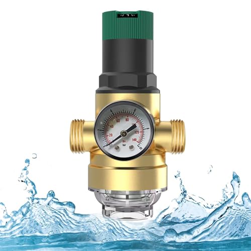 Druckminderer Wasser mit Manometer und Siebfilter, Druckregler für Trinkwasser, Messing Druckregler Überdruckventil Einstellbare Wasserdruckminderer Boiler (1 Zoll bis 1 Zoll Anschluss)