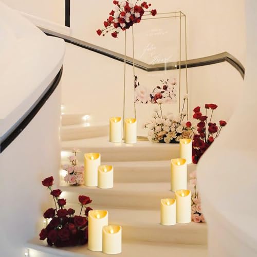 Image of LEOSAN led Flameless Candles Outdoor Indoor Battery Operated Flickering Candles with Remote Timers, Won't Melt, Ivory Plastic D3 xH4 5 inch 6 inch for Halloween, Party, Valentine's Day, Wedding (12 pcs)