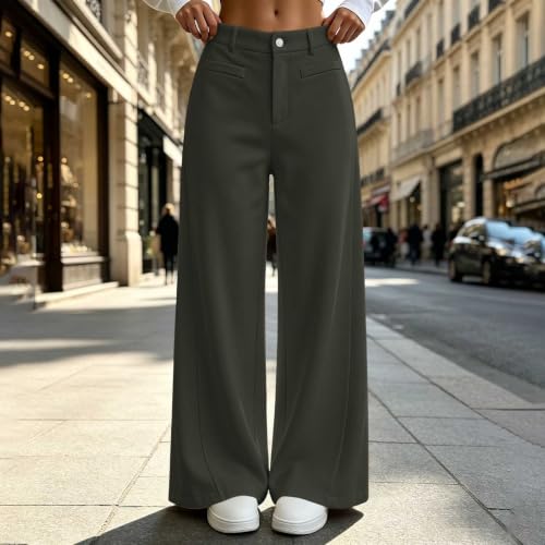 Wide Leg Pants for Women High Waisted Button Closure Business Trousers - image 3