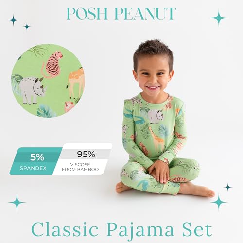 Posh Peanut Boys Pajamas - PJs for Kids Made of Soft Viscose from Bamboo, Long Sleeve Toddler PJs & Matching Boys Pajama Sets (10-12 Years) Safari Animals2