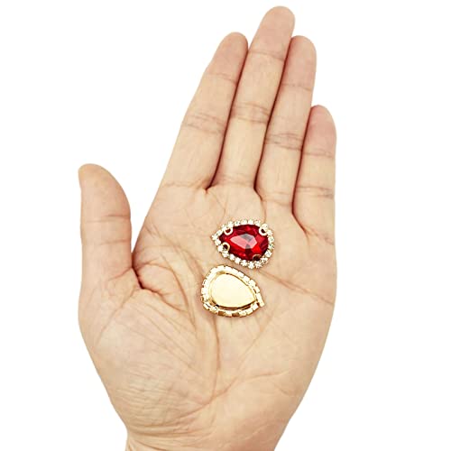 20Pcs Teardrop Flatback Rhinestone Sew On Glass Crystal Buttons Charms Embellishments For Jewelry Clothes Shoes Decoration Headband Belt Dress Wedding Crafts Diy, 13X18Mm (Red) #TOP6