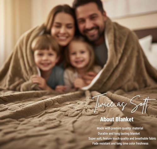 Image of VAS COLLECTIONS Faux Fur Jacquard Tufted Sherpa Blanket | 600 GSM Heavyweight Ultra-Soft & Super Warm Double Bed Blanket | 225 x 220 cm | 5D Embossed Floral Design | Heavy Winter Use - 3 kg, Brown