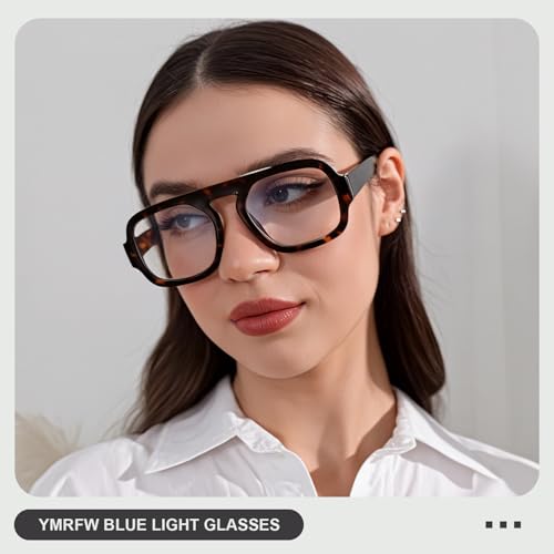 Image of Aviator Blue Light Blocking Glasses for Women Men Square Flat Top Computer TV Eyeglasses Anti Eyestrain