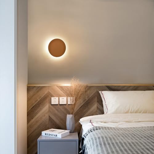 Image of Hardwired Wall Sconce Round,Modern Led Wall Light for Bedroom,Rusty Red Wall Mount Light With Industrial Design,Indoor Sconces Lighting for Living Room,Stairwell,Porch,Bathroom,8w 3000k,Warm White