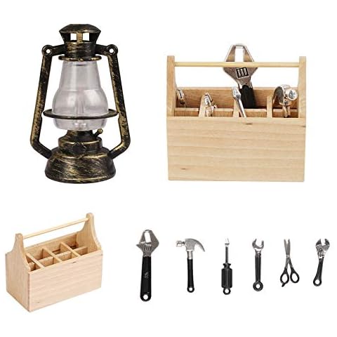 colmanda Miniatur Puppenhaus Set, 8 Stück Miniatur Puppenhaus Zubehör, Puppenhaus Gartengeräte Set mit Miniatur Werkzeugkasten, Mini Puppenhaus Zubehö für Puppenhaus Gartengeräte Cover