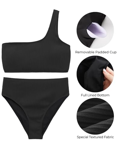 Tempt Me Women Two Piece Swimsuits Ribbed One Shoulder Bikini Sets Mid Waist Bathing Suit4