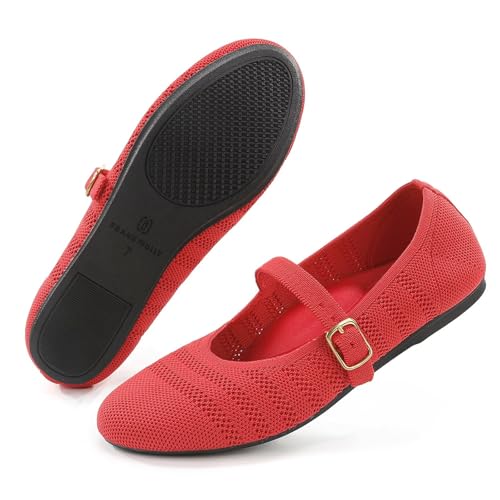 Image of Frank Mully Women's Mary Jane Flats Comfortable Dressy Ballet Flats Casual Round Toe Slip On Washable Knitted Fabric Office Work Woman Shoes