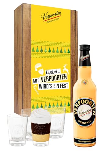 Geschenkset mit 0,7 L VERPOORTEN ORIGINAL Eierlikör 20%vol und 4 'Wappen'-Gläser