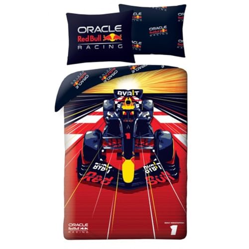Halantex Parure de Lit Réversible Red Bull Racing, 100% Coton, Housse de Couette 140x200 cm + Taie d'oreiller