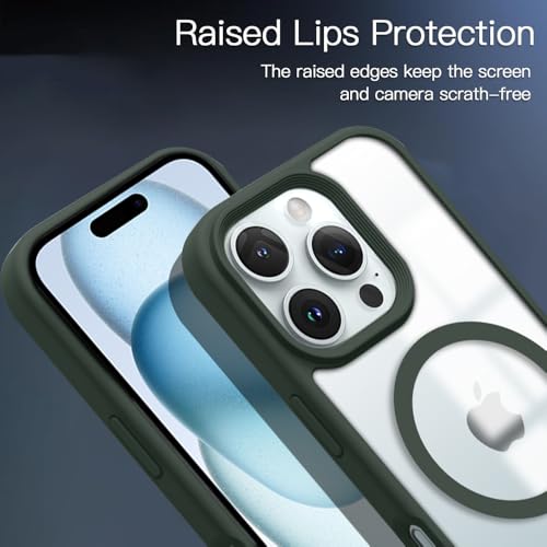 Image of KARWAN️ Hybrid Transparent iPhone 16 Pro Back Cover Case Compatibe with Mag-Safe |Camera Protection Bump | Transparent Back Cover Case for iPhone 16 Pro(PC, TPU | Green Bumper)
