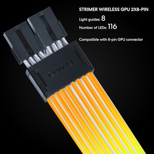 Image of Lian Li Strimer Wireless 8-Pin GPU RGB Power Extension Cable, 2.4GHz Wireless Lighting Control, 382mm (15.03 in) 8 Light Guides, Controller Required (Not Included) (PW8-1W)
