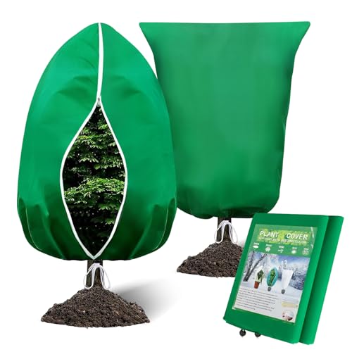 JCMCAMP Winter Plant Covers Freeze Protection, 2 Pack Frost Covers (31.5' x 47.3'), with Zipper and...