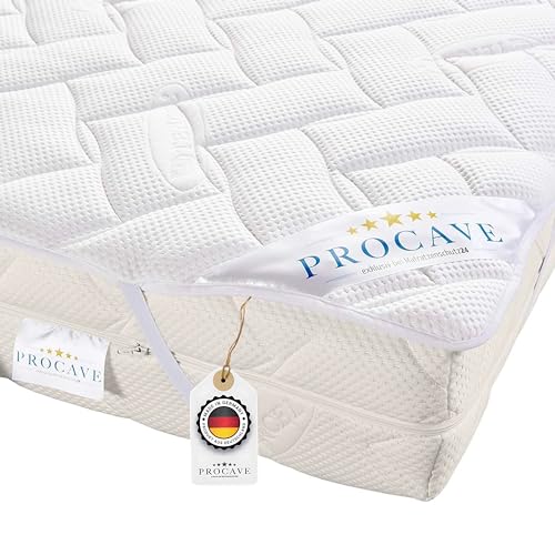 PROCAVE Matratzenauflage Lyocell-Tencel versteppt, Matratzenschoner mit 4-Eckgummis, Matratzen-Spannauflage 100% aus Deutschland, Matratzenschutz in 120x210 cm